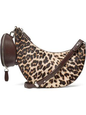 Women's Leopard Multi Leather Duo Crossbody Bag Adjustable Strap Shoulder Purse